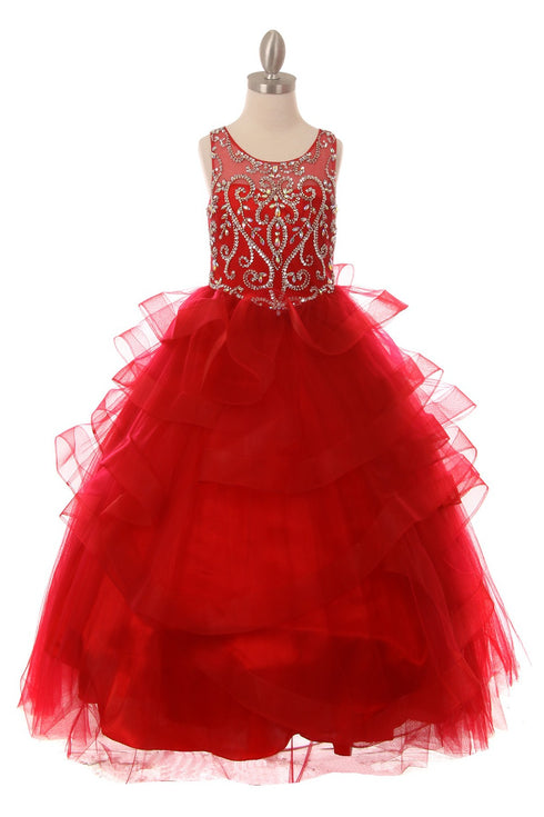 Girls Multi Color Jewel Bodice Ocean Waves Skirt Junior Bridesmaid Dress 2-20 - SophiasStyle.com